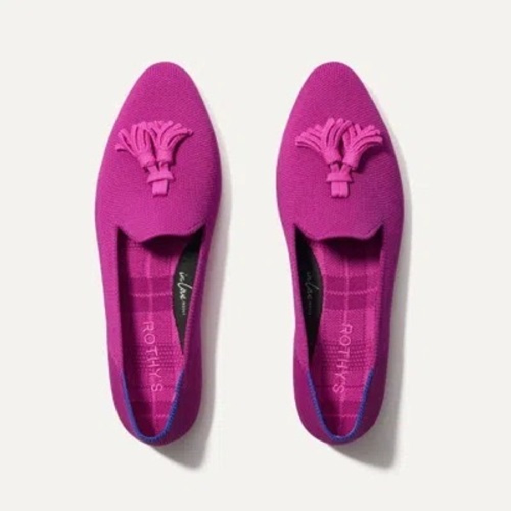 NWOT Rothy's Fuchsia Pink Knit The Almond Tassel Loafer Flats Womens 7.5